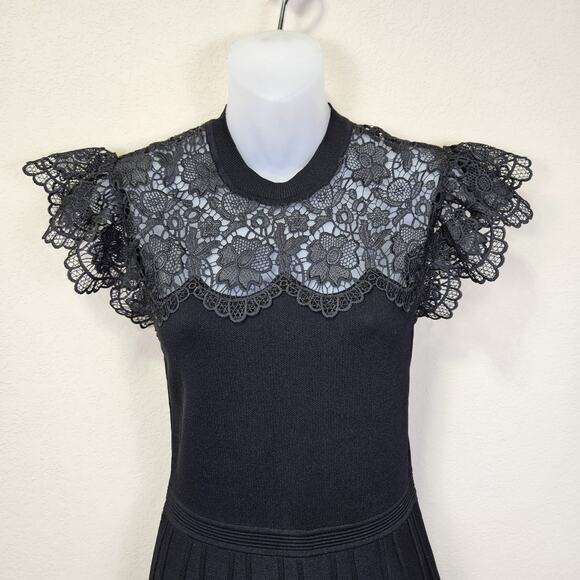 Shoshanna Sandra Dress Black Womens Whimsigoth Formal Designer Mini Pleated M - Picture 5 of 16